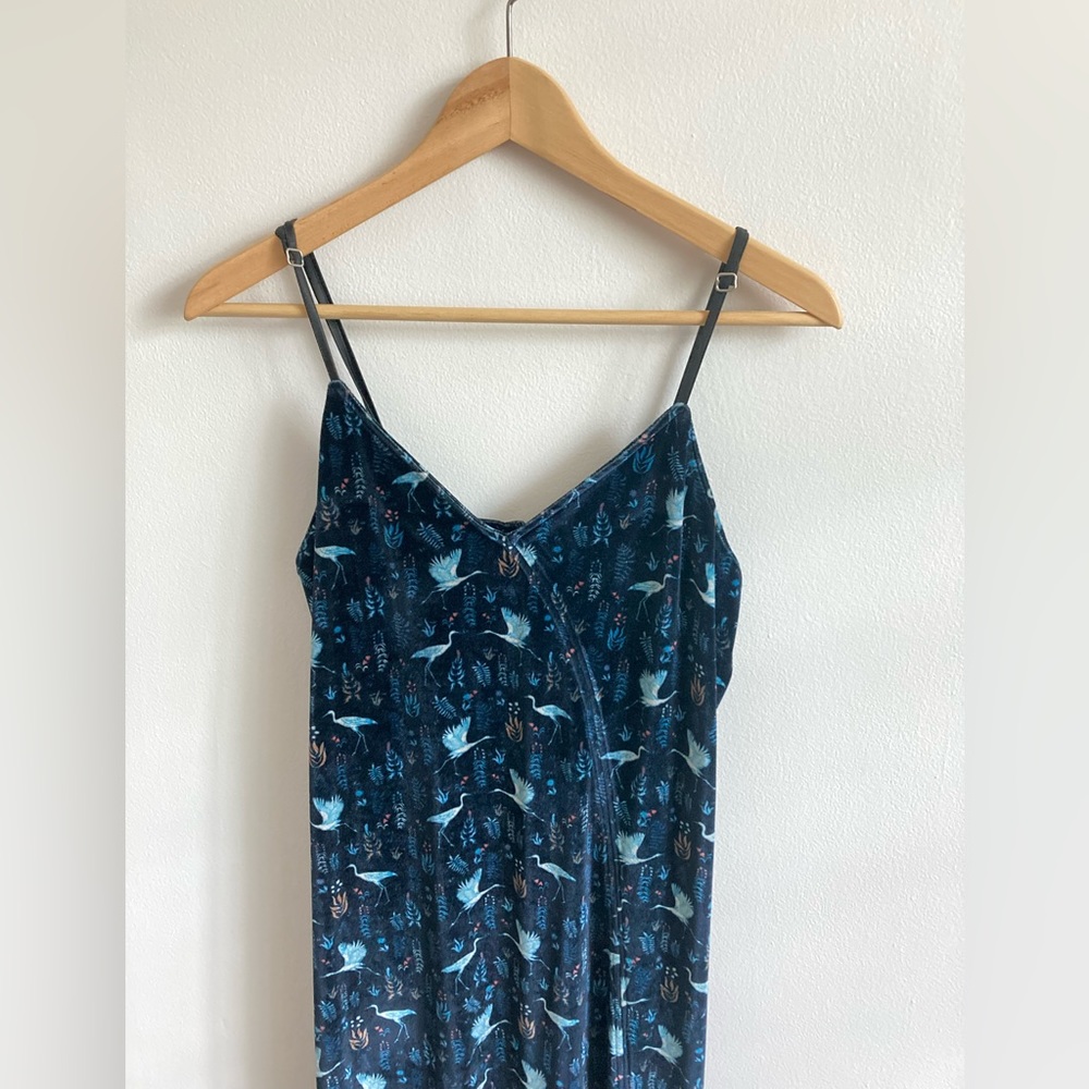 Fresha London Velvet Cranes Dress with Leg Slit